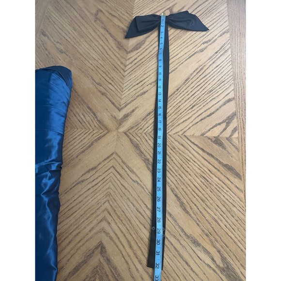 Blue Satin Cocktail Dress Bow Belt Gathered Bustier Strapless Bra Insert Size 8 - Picture 4 of 11